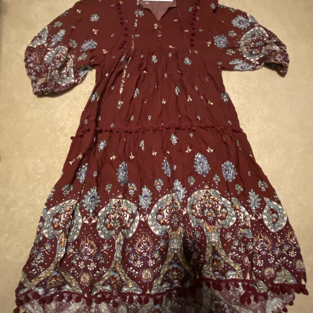 Burgundy floral midi dress